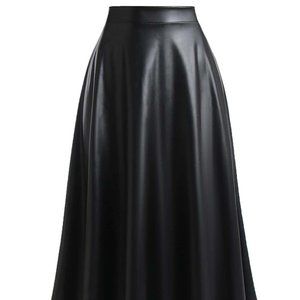 Black Preppy Womens Plus Solid PU Leather Flare Skirt